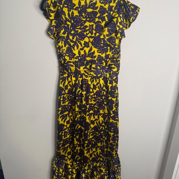 A.L.C. Women's 4 Floral Cutout Midi Dress Yellow Purple Ruffle Hem Elegant Party - Picture 3 of 7